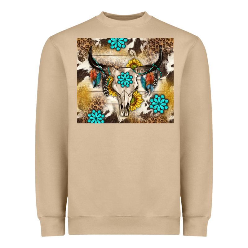 Cowhide Leopard Bull Skull Gemstone Heavyweight Sweatshirt by NancyCooperArtShop | Teevron