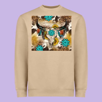 Cowhide Leopard Bull Skull Gemstone Heavyweight Sweatshirt Designed By Nancycooperartshop