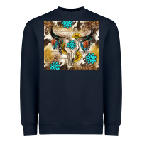 Navy cowhide leopard bull skull gemstone Heavyweight Sweatshirt - NancyCooperArtShop