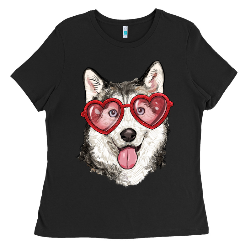 Husky With Love Glasses Ladies Tee by RanaPortraitStore | Teevron