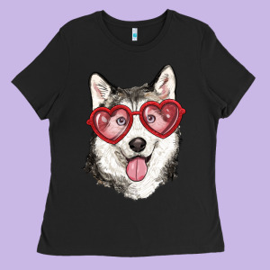 Husky With Love Glasses Ladies Tee Designed By Ranaportraitstore