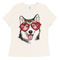 Bone husky with love glasses Ladies Tee - RanaPortraitStore