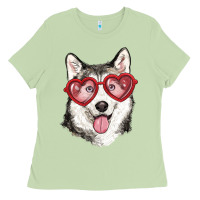 Matcha husky with love glasses Ladies Tee - RanaPortraitStore