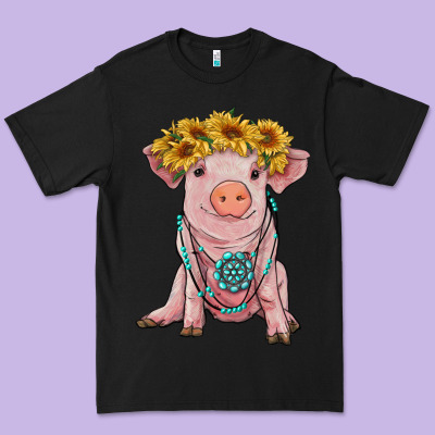 Sunflower Pig With Gemstone Premium Tee Designed By Ranaportraitstore