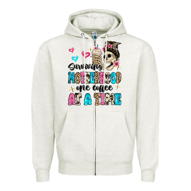 Surviving Motherhood One Coffee At A Time Zipper Hoodie by MaliasSmallBusiness | Teevron