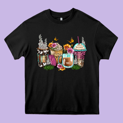 Floral Coffee Cups Heavy Core Tee Designed By Zillion Design Studio