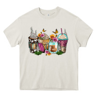 Cream floral coffee cups Heavy Core Tee - Zillion Design Studio