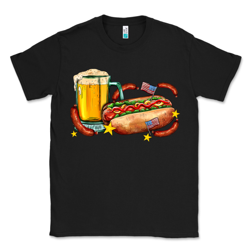 Hot Dog And Beer With Stars And Usa Flags Classic Tee by AdoDesignShop | Teevron