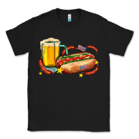 Black hot dog and beer with stars and usa flags Classic Tee - AdoDesignShop