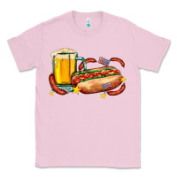 Bubblegum Pink hot dog and beer with stars and usa flags Classic Tee - AdoDesignShop