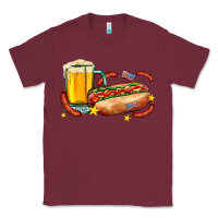 Burgundy hot dog and beer with stars and usa flags Classic Tee - AdoDesignShop
