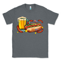Charcoal Heather hot dog and beer with stars and usa flags Classic Tee - AdoDesignShop