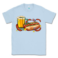 Dusty Blue hot dog and beer with stars and usa flags Classic Tee - AdoDesignShop