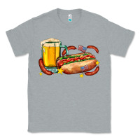 Heather Grey hot dog and beer with stars and usa flags Classic Tee - AdoDesignShop
