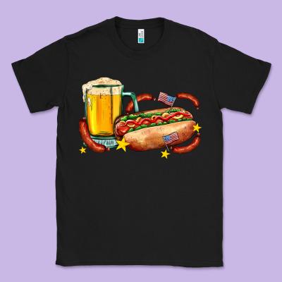 Hot Dog And Beer With Stars And Usa Flags Classic Tee Designed By Adodesignshop