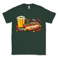 Sports Green hot dog and beer with stars and usa flags Classic Tee - AdoDesignShop