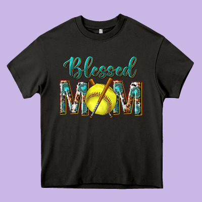 Western Blessed Mom With Softball Heavy Core Tee Designed By Texasbilliewilder