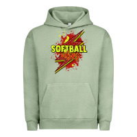 Pigment Oil Green Softball vibes lightning bolt Urban Hoodie - HowdyJamesFarm