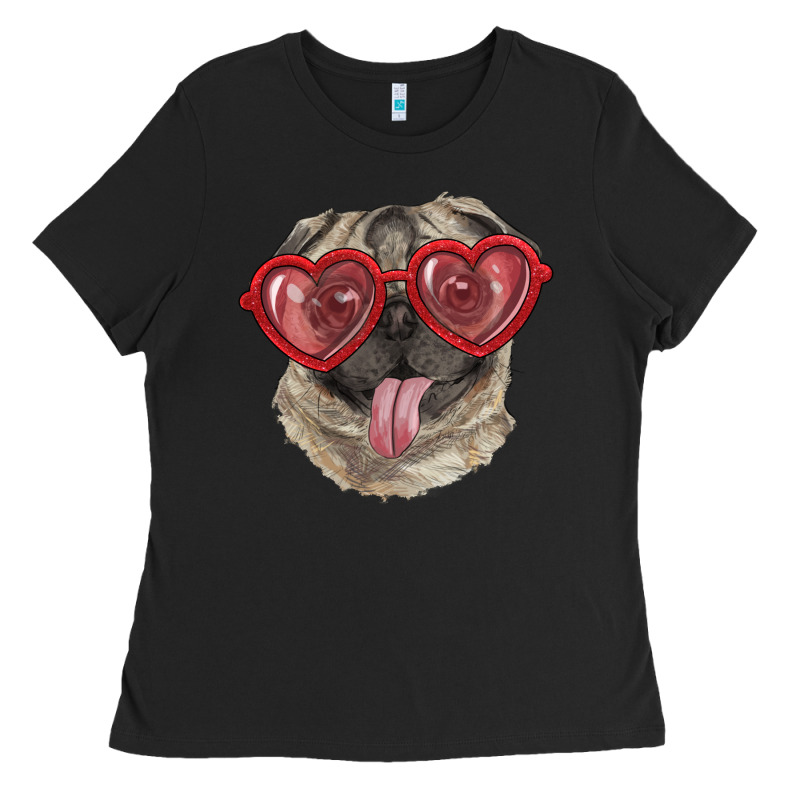 Pug With Love Glasses Ladies Tee by RanaPortraitStore | Teevron