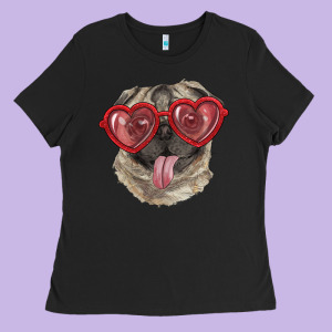 Pug With Love Glasses Ladies Tee Designed By Ranaportraitstore