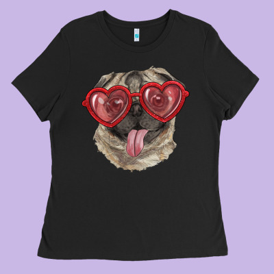 Pug With Love Glasses Ladies Tee Designed By Ranaportraitstore