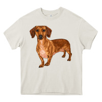 Cream dachshund Heavy Core Tee - RanaPortraitStore