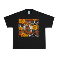Black western horse with sunflowers and aztec leopard cowhide Urban Heavy Tee - Artiststas
