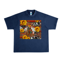 Navy western horse with sunflowers and aztec leopard cowhide Urban Heavy Tee - Artiststas