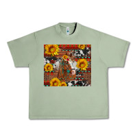 Oil Green western horse with sunflowers and aztec leopard cowhide Urban Heavy Tee - Artiststas