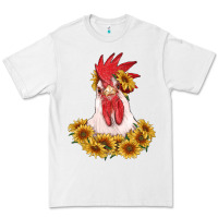 White rooster head with sunflowers Premium Tee - RanaPortraitStore