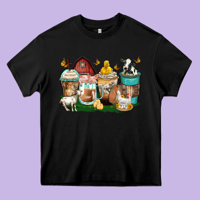 Farm Animals Coffee Cups Heavy Core Tee Designed By Zillion Design Studio