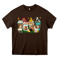 Chocolate Brown farm animals coffee cups Heavy Core Tee - Zillion Design Studio