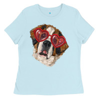 Baby Blue saint bernard with love glasses Ladies Tee - RanaPortraitStore