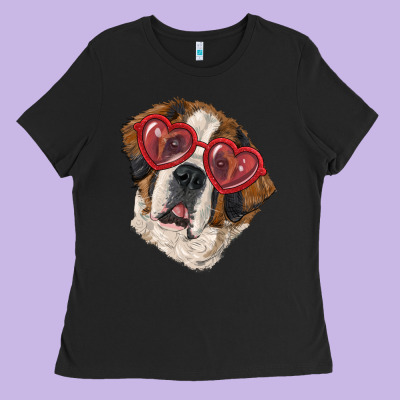Saint Bernard With Love Glasses Ladies Tee Designed By Ranaportraitstore