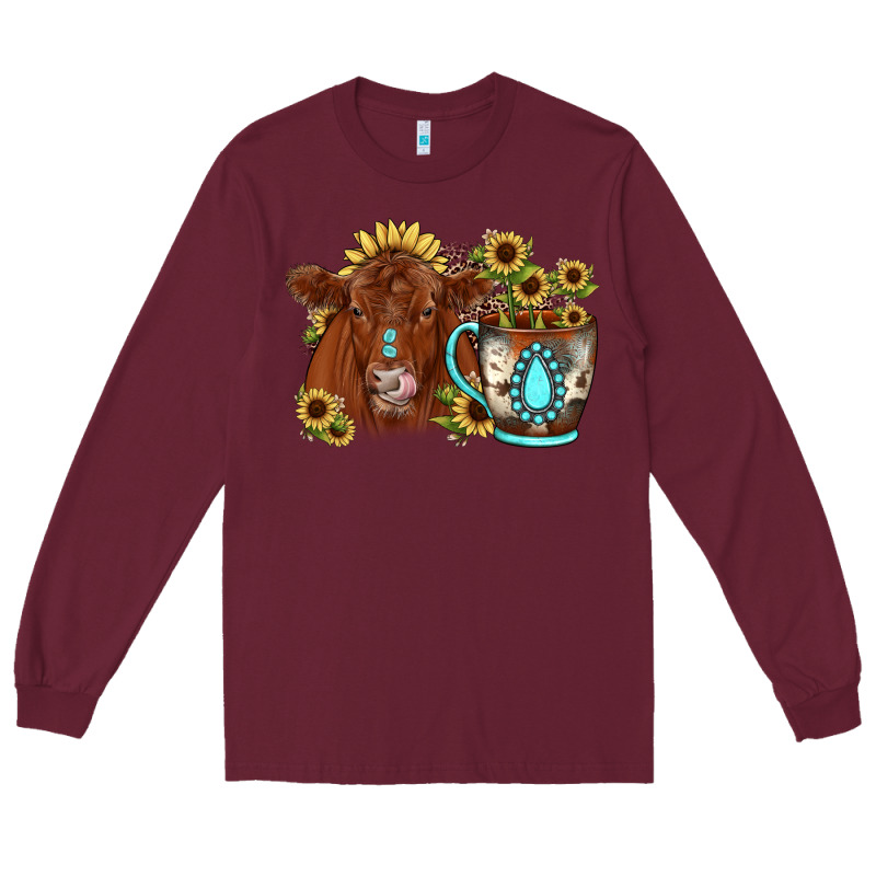 Sunflower Coffee Cup Red Angus Gemstone Long Sleeve Tee by JahusDesignShop | Teevron