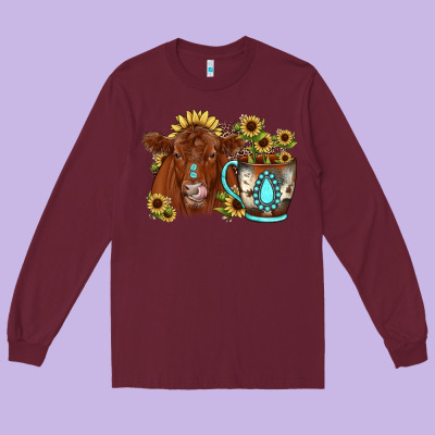 Sunflower Coffee Cup Red Angus Gemstone Long Sleeve Tee Designed By Jahusdesignshop