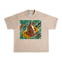 French Oak western horse with gemstone and sunflower Urban Heavy Tee - Artiststas