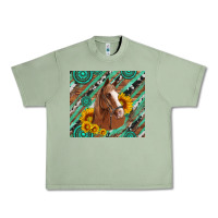 Oil Green western horse with gemstone and sunflower Urban Heavy Tee - Artiststas