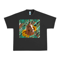 Pigment Black western horse with gemstone and sunflower Urban Heavy Tee - Artiststas