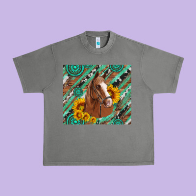 Western Horse With Gemstone And Sunflower Urban Heavy Tee Designed By Artiststas