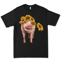 Black pig with sunflowers Premium Tee - RanaPortraitStore