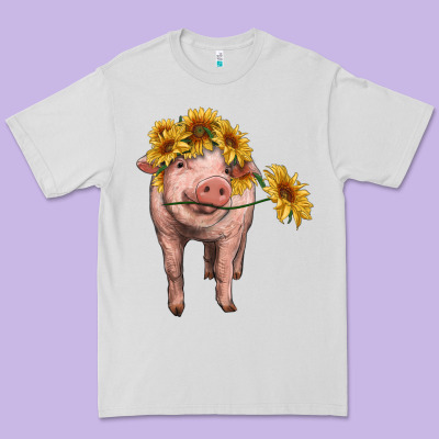 Pig With Sunflowers Premium Tee Designed By Ranaportraitstore