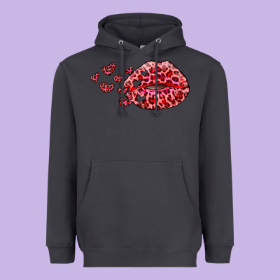 Kiss With Leopard And Hearts Heavyweight Hoodie Designed By Ranaportraitstore