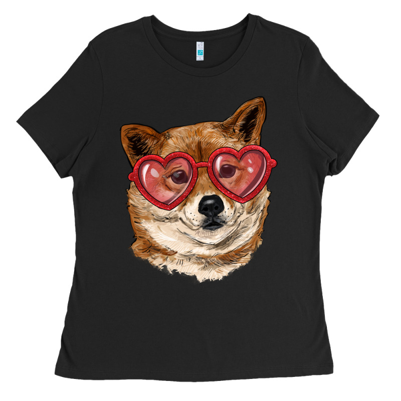Shiba Inu With Love Glasses Ladies Tee by RanaPortraitStore | Teevron