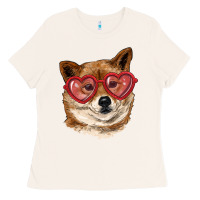 Bone shiba inu with love glasses Ladies Tee - RanaPortraitStore