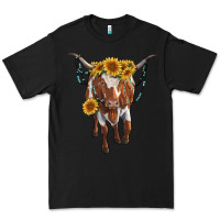 Black longhorn cow with sunflowers Premium Tee - RanaPortraitStore