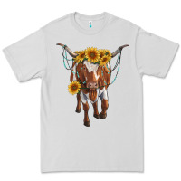 Dove Grey longhorn cow with sunflowers Premium Tee - RanaPortraitStore