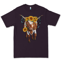Plum longhorn cow with sunflowers Premium Tee - RanaPortraitStore