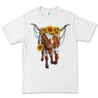 White longhorn cow with sunflowers Premium Tee - RanaPortraitStore