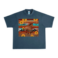 Midnight Navy western horse and sunflowers cowhide leopard with aztec Urban Heavy Tee - Artiststas